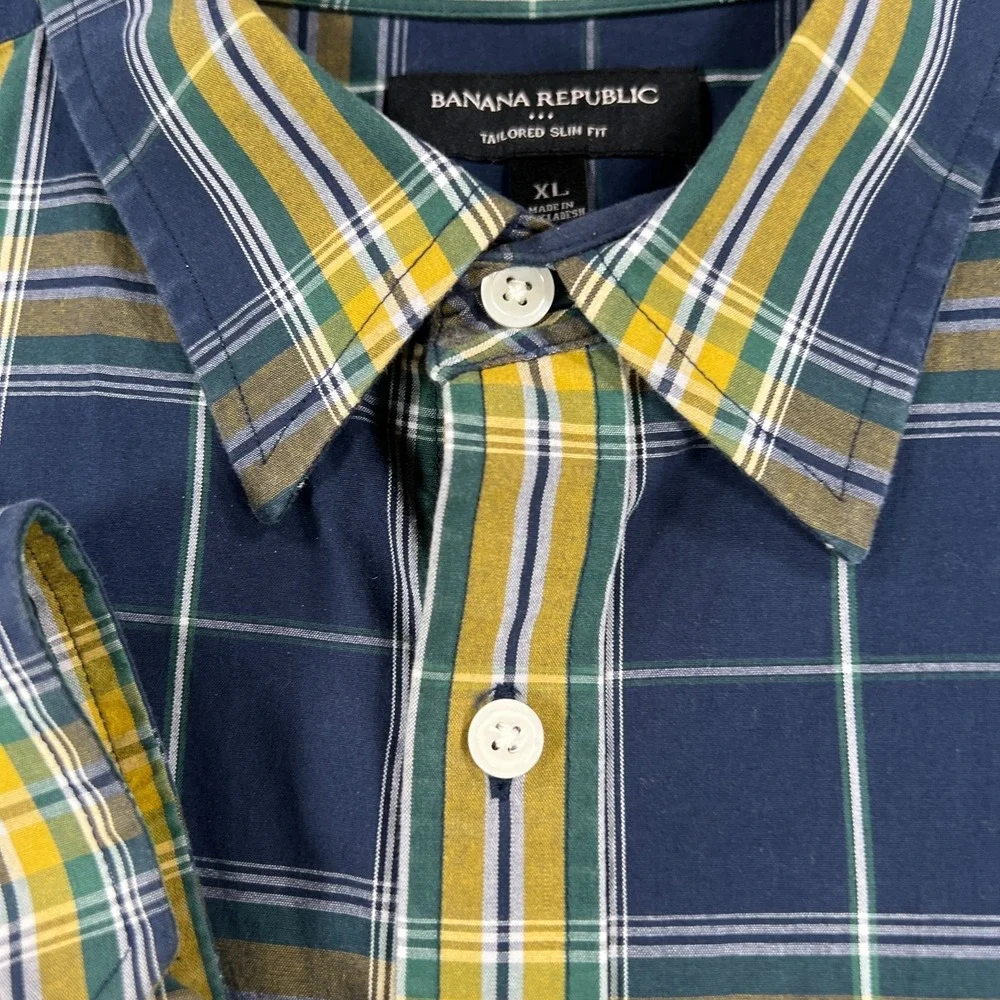 Banana Republic Shirt Mens‎ XL Extra Large Blue Yellow Plaid Long Sleeve Button